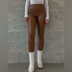 RD STYLE Vegan Camel Brown Faux Leather Leggings